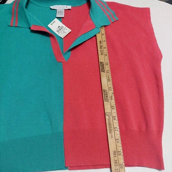 Curvy Girl by Ashley Stewart 1X Cropped Sweater V Neck Sleeveless Tight Knit NEW - Picture 9 of 9